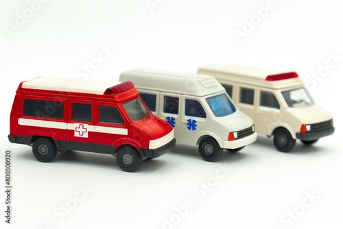 White background with toy ambulances