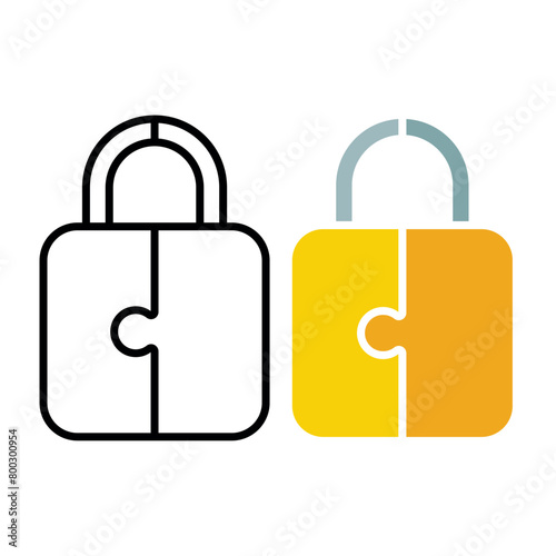 Padlock Shape Puzzle Flat And Outline
