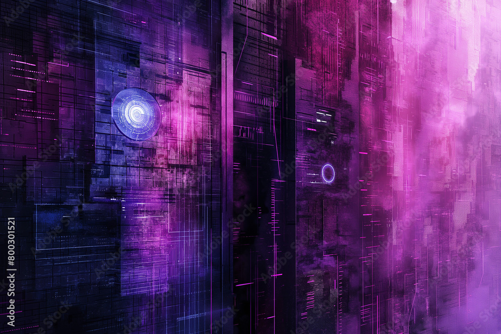 Futuristic abstract art technology background in cybernetic themes with glowing neon light and particles