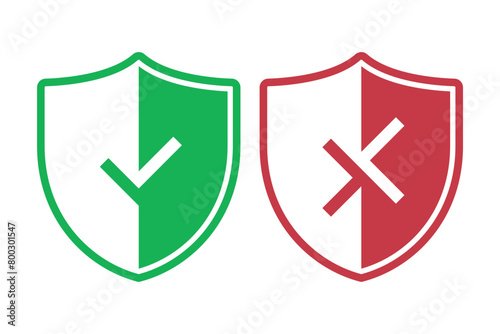 Shield Check Mark And Cross Half Filled