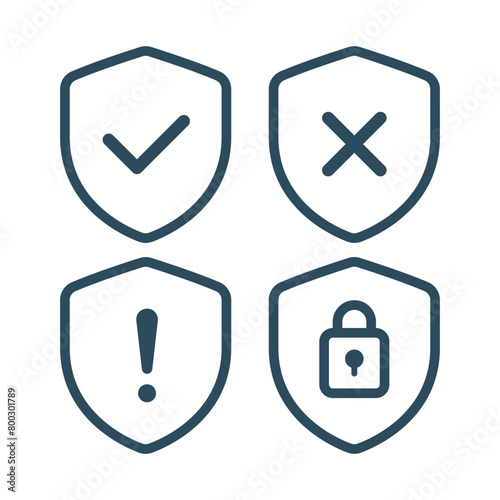 Shields Set Check Cross Exclamation And Padlock