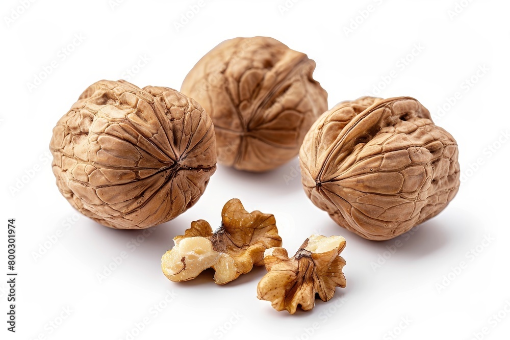 Whole and cracked walnuts on white background Can be used in package design Whole and cracked walnuts on white background Can be used in package design