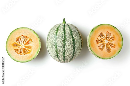 Whole cantaloupe on white background top view photo