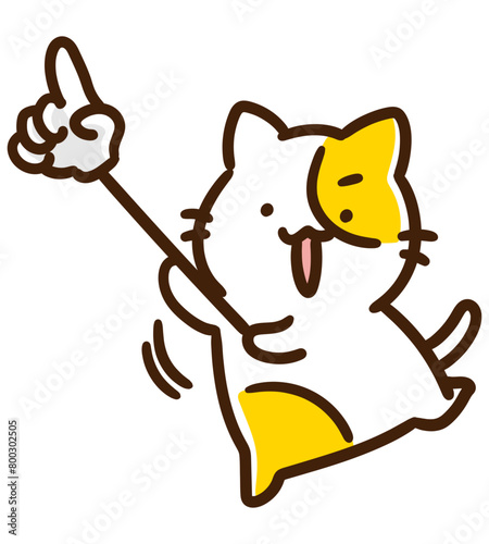 指差し棒を持つかわいいねこのキャラクターのデフォルメイラスト