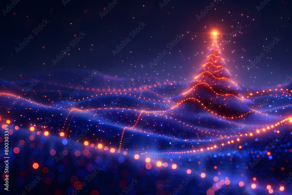 Mesmerizing Blue Digital Christmas Tree Illuminated by Luminous Particles Mesmerizing Blue Digital Christmas Tree Illuminated by Luminous Particles