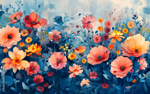 A vibrant watercolor illustration of colorful flowers  perfect for adding a touch of nature and beauty to any decor. Ideal for spring and summer-themed events and designs.