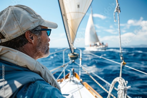 Yacht skipper competing in sailing event photo
