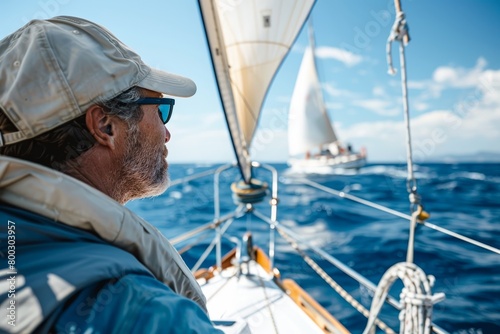 Yacht skipper competing in sailing event photo