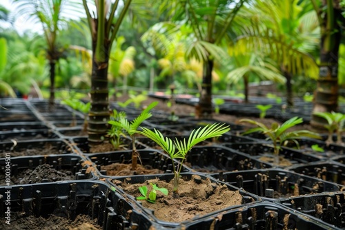 Young palm tree in nursery prior to replanting photo