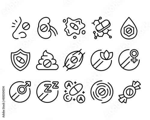 Drug categories line black icons set. Vector isolated buttons.