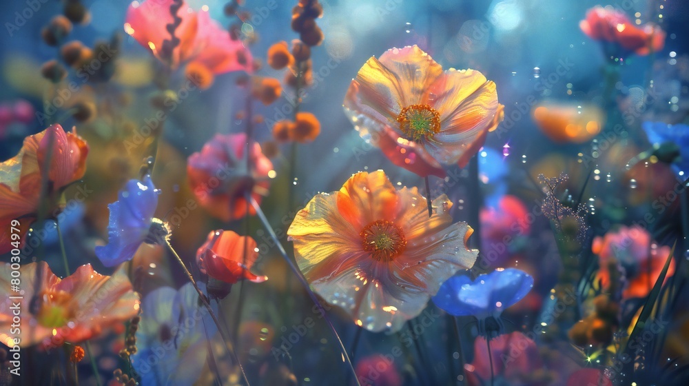 Wavy Whispers: 3D wildflowers sway gently, their fluid motions creating a serene melody of calming rhythms.