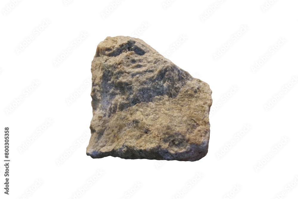 Raw skarn metamorphic rock specimen isolated on white background.