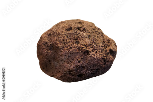 Raw volcanic bomb rock specimen isolated on white background.