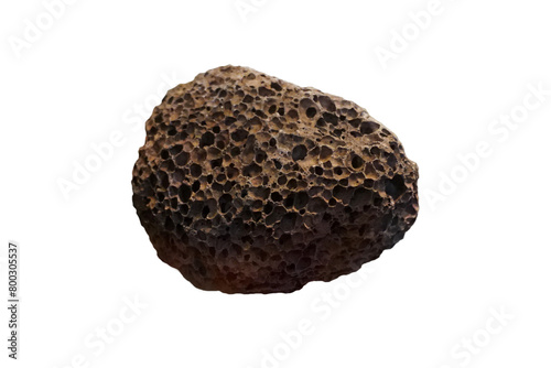 Raw scoria volcanic rock specimen isolated on white background. photo