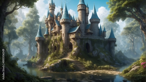 Enchanted woodland castle  A fairy tale fortress nestled within the forest.