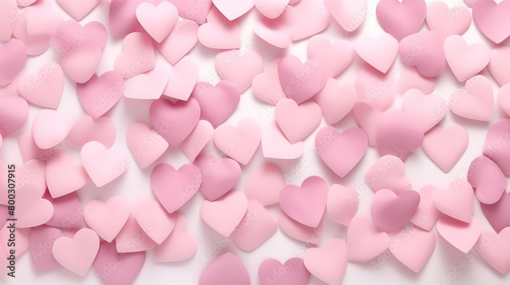 Top view isolated on a white background with lots of pink hearts