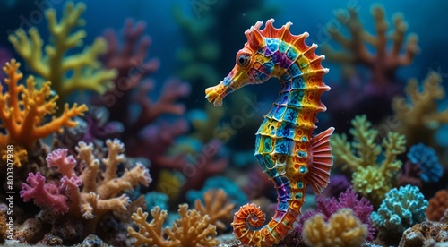 sea horse in a colorful coral reef  seahorse