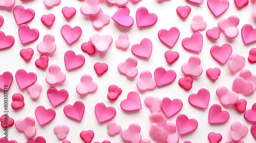 Top view isolated on a white background with lots of pink hearts