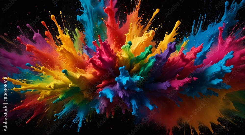 colorful explosion of paint on a black background
