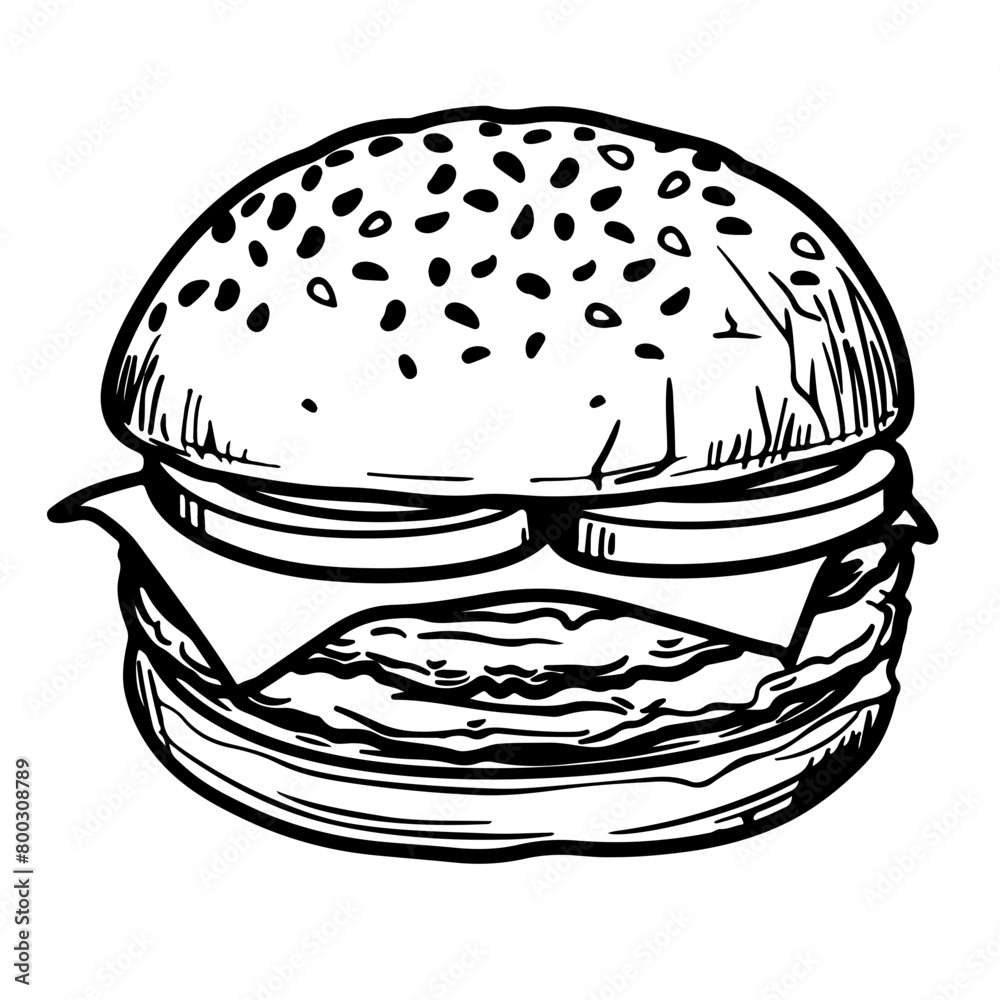 big burger, hamburger hand drawn vector illustration big burger, hamburger hand drawn vector illustration