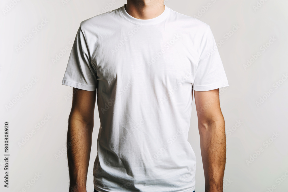 man in white t-shirt with copy space over white background man in white t-shirt with copy space over white background