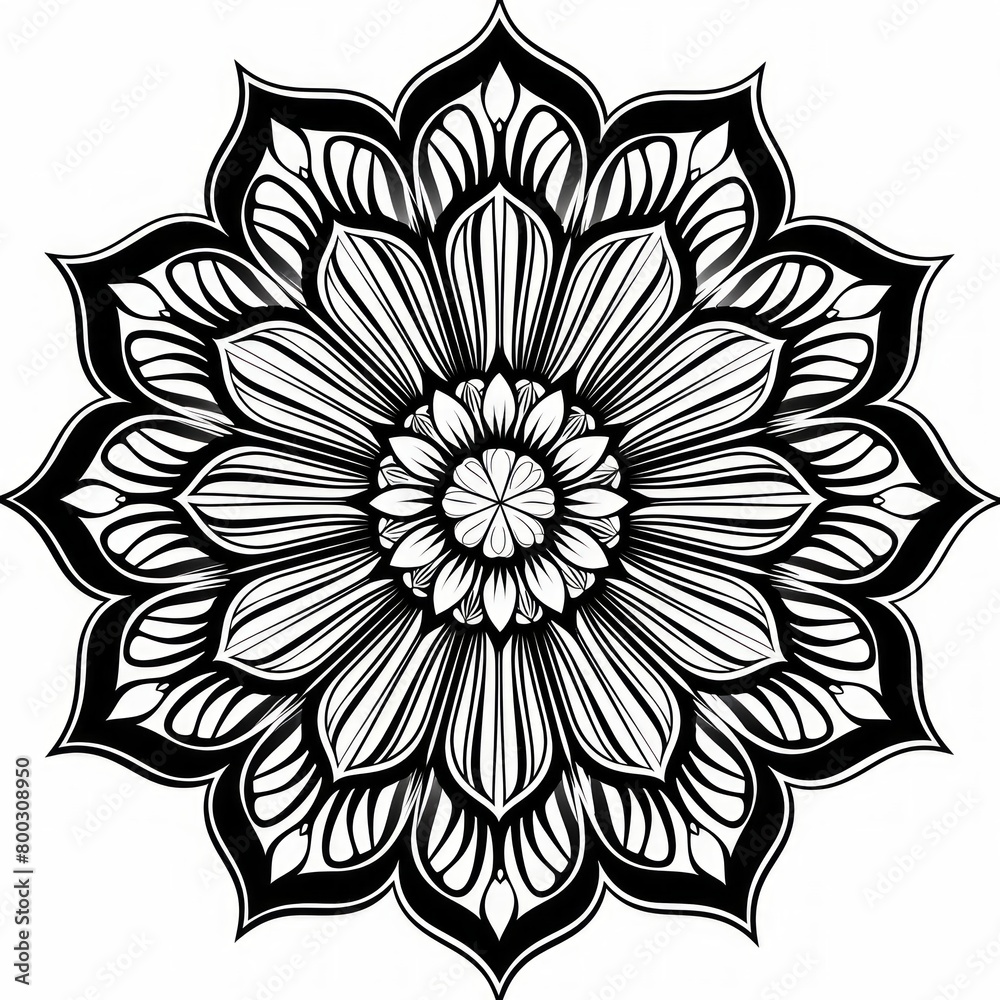 Black and White Detailed Lotus Mandala Design Black and White Detailed Lotus Mandala Design