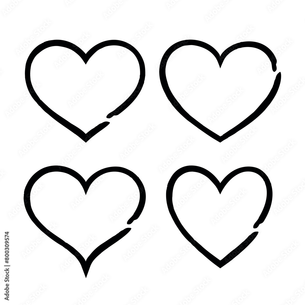 Hearts Set Brush Stroke Black Colour