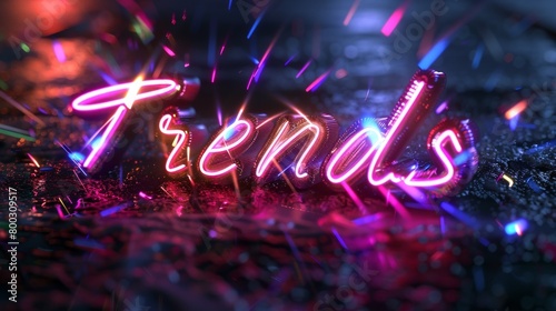 Neon Trends Sign with Vivid Light Particles photo