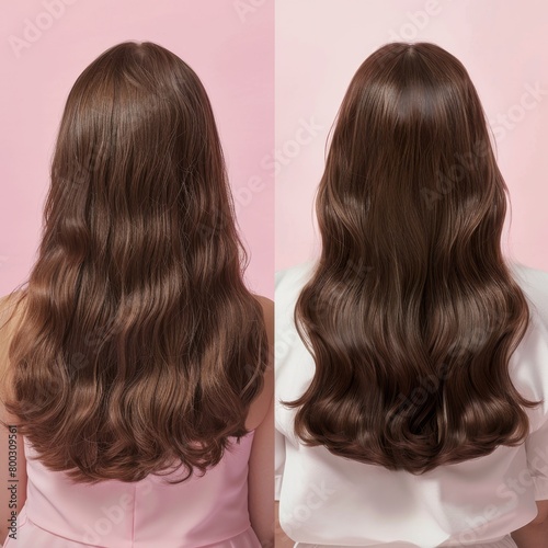professional photo of two different hairs of female in one frame
