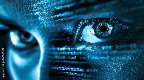 Intrusive Spyware Eyes Amid Binary Code photo