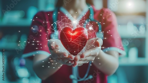A Caring Touch:Healthcare Professional Holding Vital Digital Heart