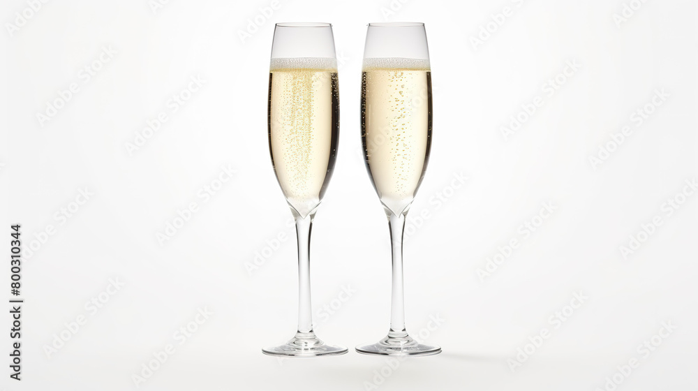 On an entirely white background, two champagne glasses are isolated. On an entirely white background, two champagne glasses are isolated.