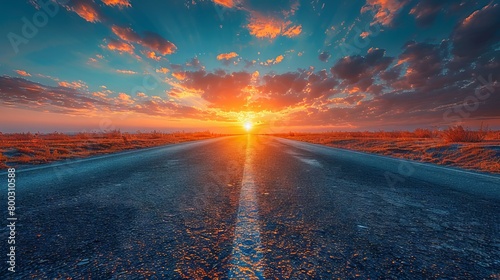 road outside the city at sunset photo