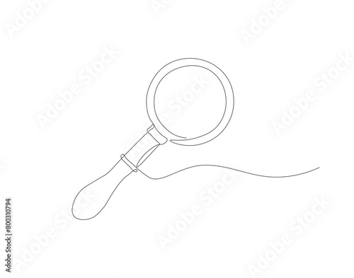 Continuous line drawing of magnifying glass. One line of magnifying glass. Magnifier continuous line art. Editable outline.