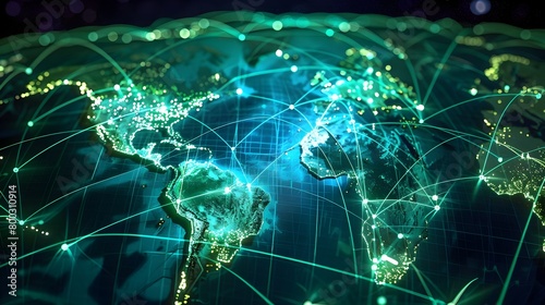 Glowing Global 5G Network Connecting Continents Across the World