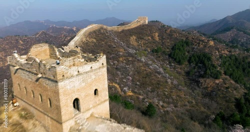 Great Wall Of Jinshanling In Luanping, Northeast of Beijing, China. Aerial Drone Shot photo