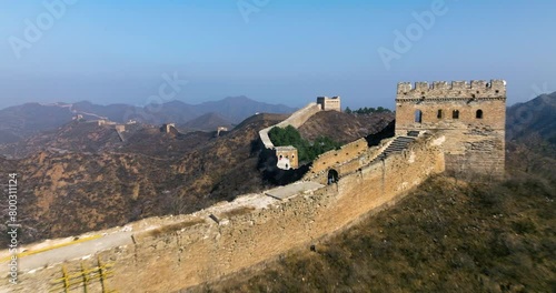 Jinshanling Great Wall With Mountainous Area Of Luanping County, Chengde, Hebei Province In Northeast of Beijing City, China. Aerial Shot photo