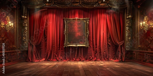maroon with golden curtain stage with frames,