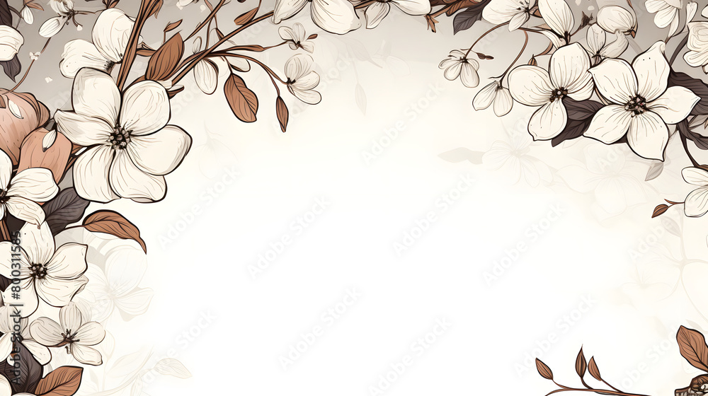 Fototapeta premium Digital vintage white flowers border abstract graphic poster web page PPT background