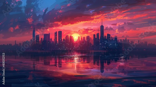 Computing city skyline at sunrise