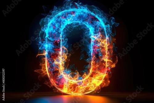 Number - colorful glowing outline alphabet symbol on blue lens isolated white background