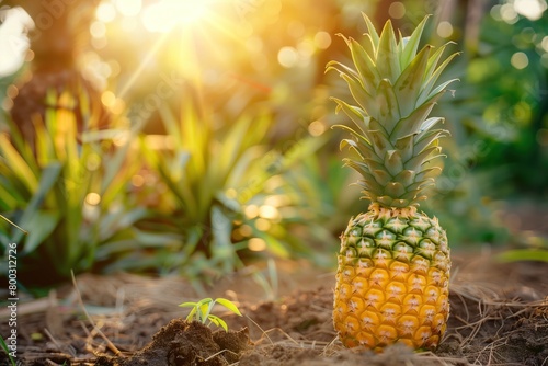 fresh ripe pineapple photo in farm green flied photo