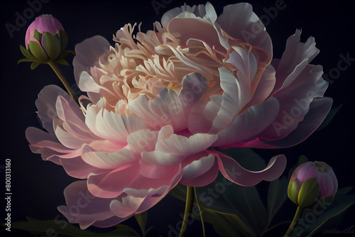 Beautiful pink peonies flowers on dark background.