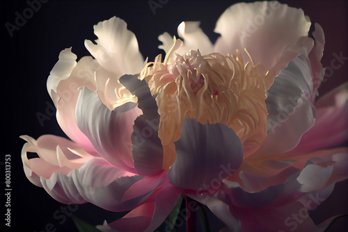 Beautiful pink peonies flowers on dark background.