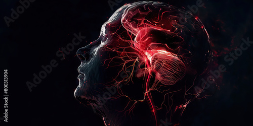 Intracranial Hemorrhage: The Sudden, Severe Headache and Neurological Deficits - Picture a person experiencing a sudden, severe headache, with highlighted bleeding in the brain photo