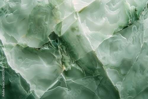 Close up green jade with dreamy ice mountain pattern background. photo