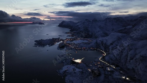 Aerial view of Norway snow mountain beautiful landscape during winter