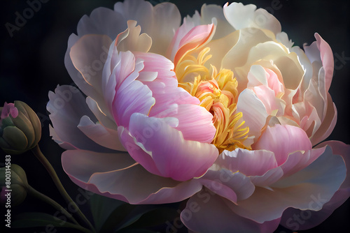 Beautiful pink peonies flowers on dark background.