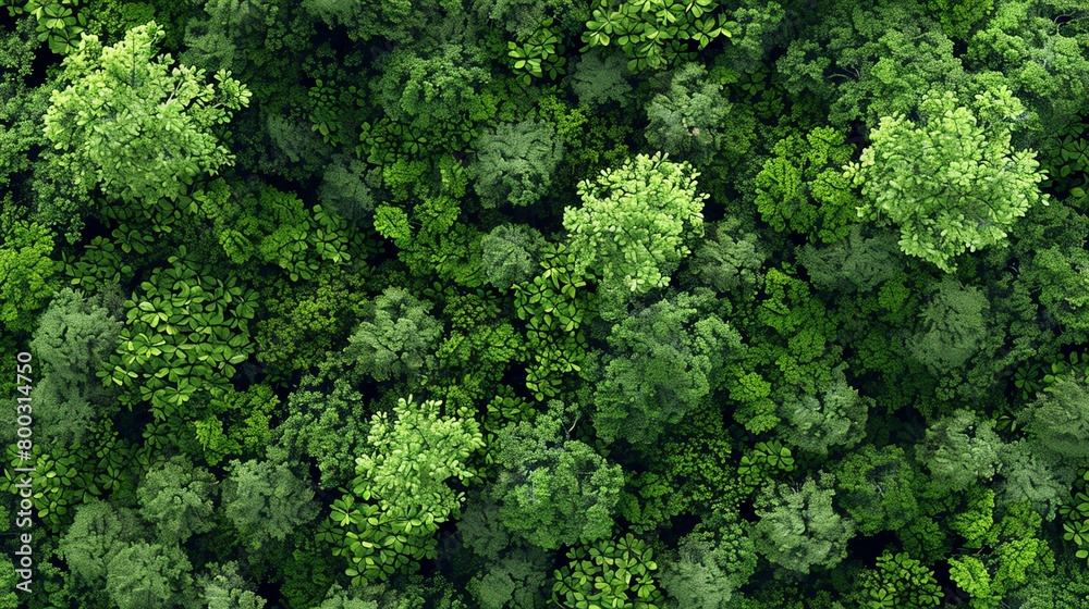 Forest canopy pattern, seamless design, deep green background, ideal for an environmental magazine cover, top view