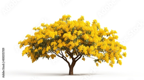 A yellow mango tree stands out against a stark white background.